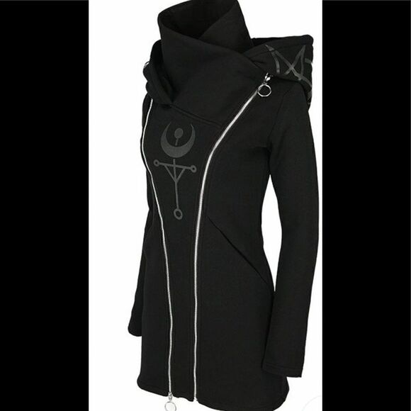 Gothic Hoodie Jacket with pockets and double zippers. - Picture 4 of 10